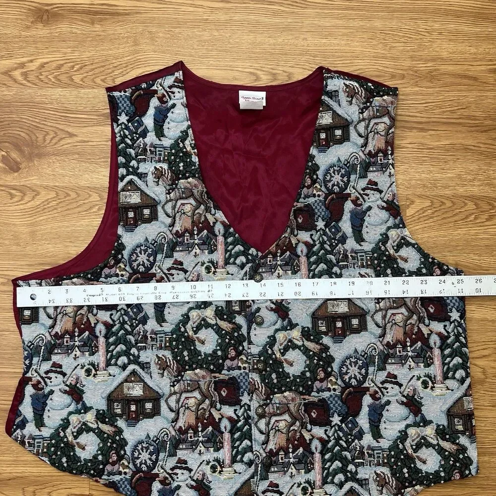 Vintage Bobbie Brooks Christmas Vest Women 2X 22/24 Tapestry Snowman 90s - Picture 5 of 7